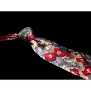 Vintage Givenchy Gray Red Floral 100% Silk Men's Luxury Tie